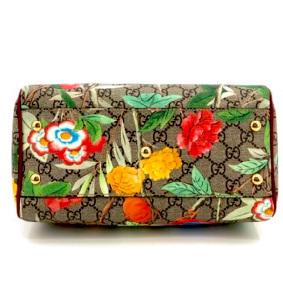Gucci Boston Tian Medium Blooms Multicolor 38294 Brown Gg Supreme Canvas Satchel - Picture 8 of 12